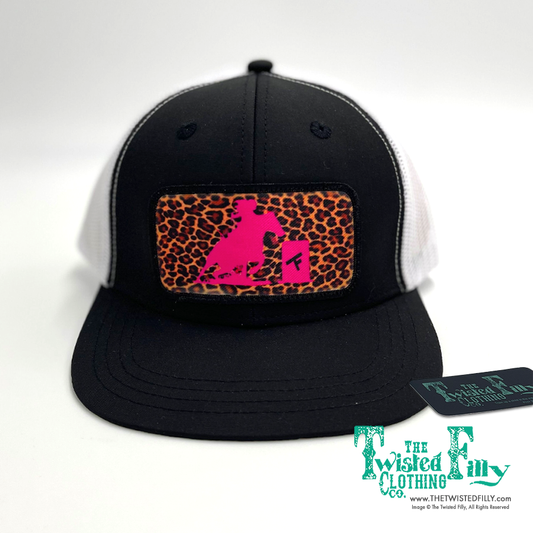 Hot Pink Cheetah Barrel Racer - Youth Snapback Hat - Black/White (2pcs)