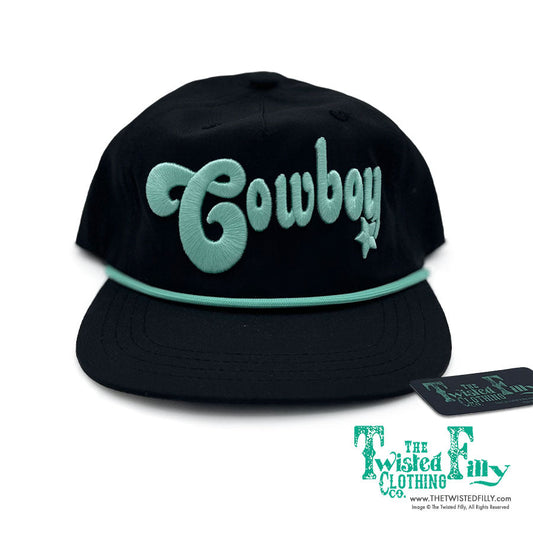 3d Cowboy black with turquoise snapback hat