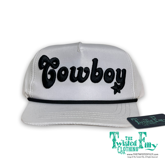 3d Cowboy white with black snapback hat