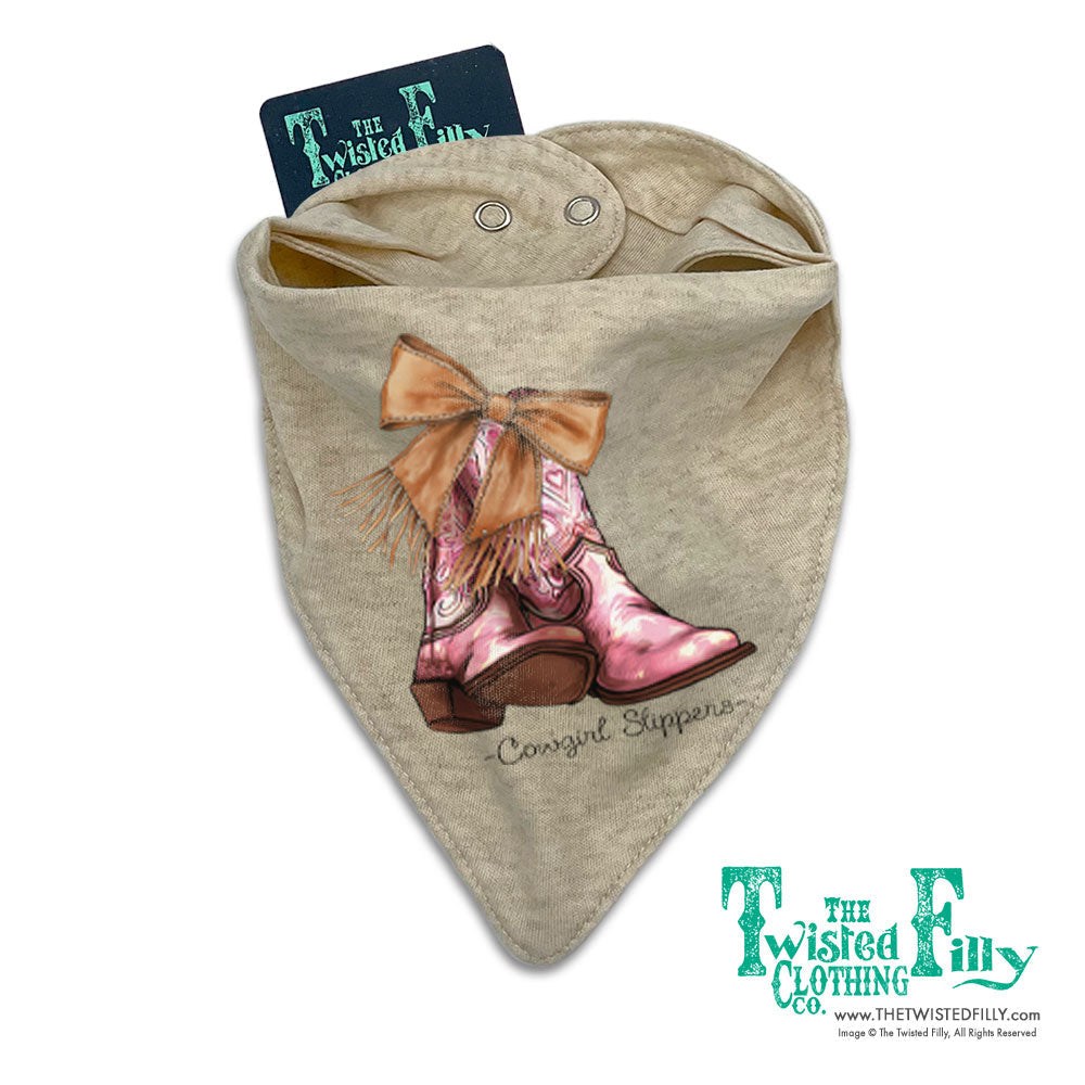 Cowgirl Slippers - Infant Girls Bandana Bib - Oatmeal (3 Pcs)