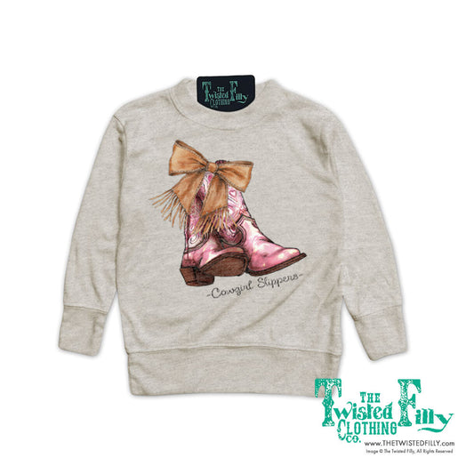 Cowgirl Slippers - Girls Toddler Pullover - Oatmeal (6 Pcs)