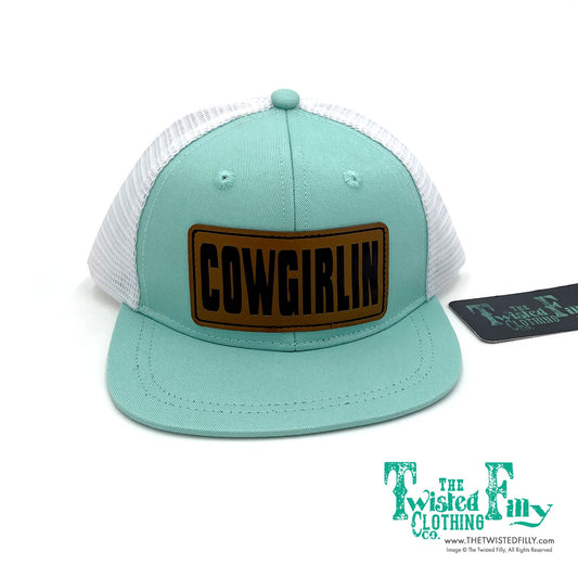 Cowgirlin Leather Patch - Toddler Trucker Hat - Turquoise/White