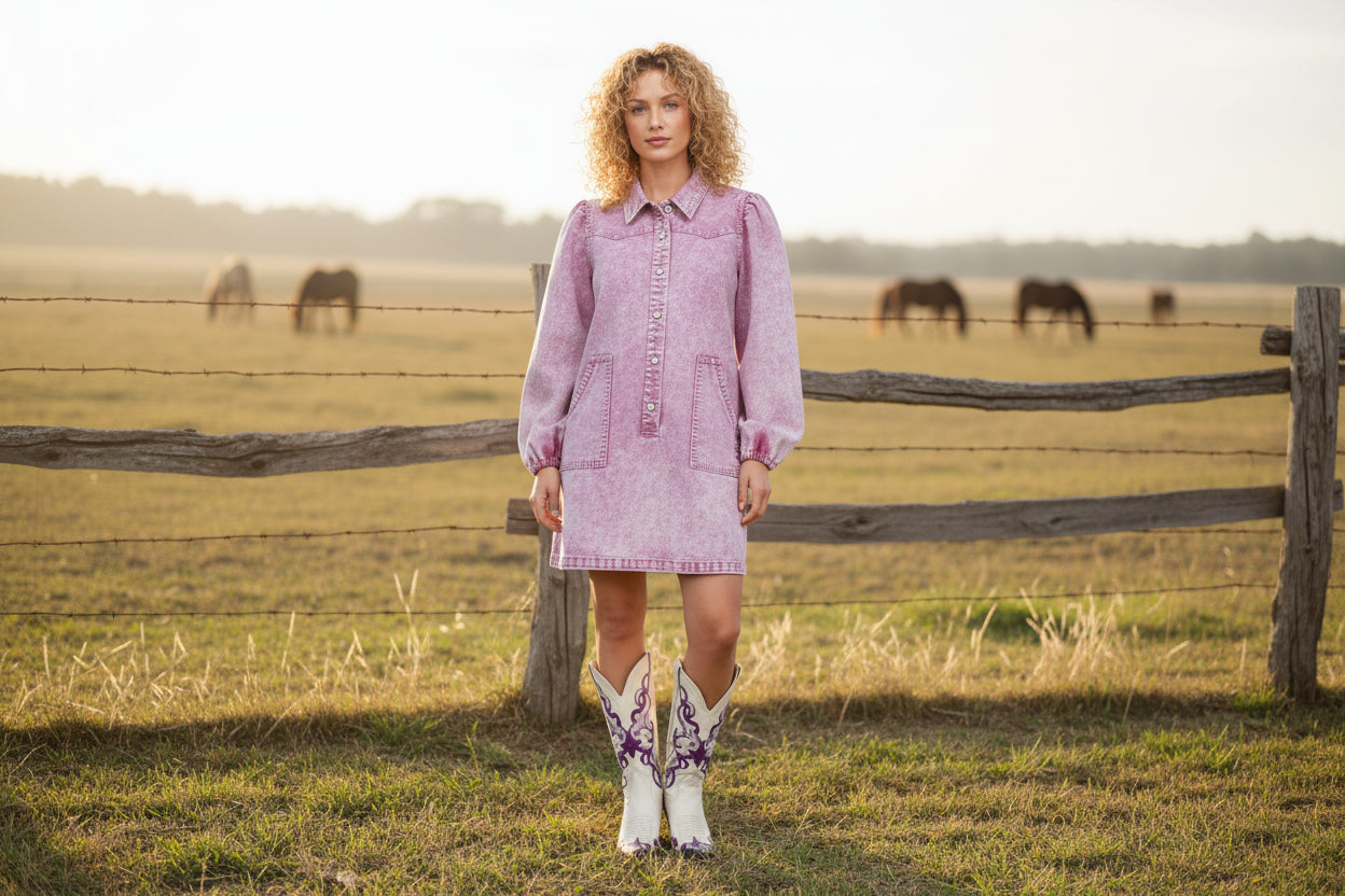 Vintage Pink - Infant LS Pearl Snap Dress (6pcs)