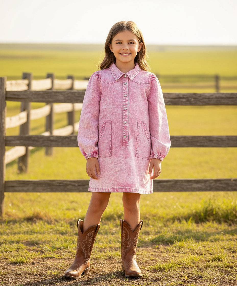 Vintage Pink - Infant LS Pearl Snap Dress (6pcs)