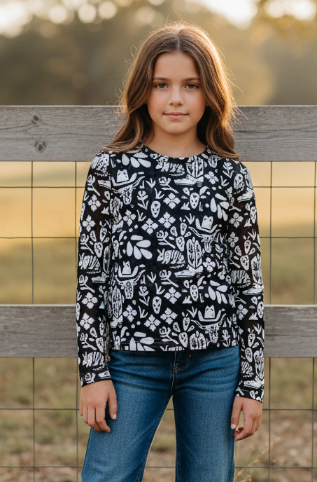 Black White Armadillo - Youth Mesh LS Top (6pcs)