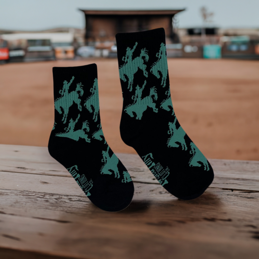 Bronc Rider Toddler Socks - Black / Turquoise