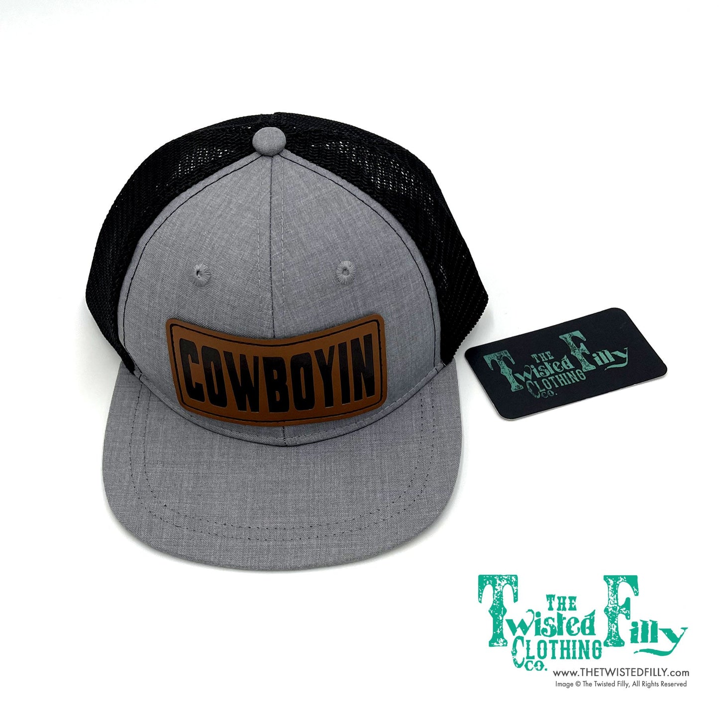 Cowboyin Leather Patch - Toddler Trucker Hat - Black/Heather Gray