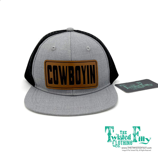 Cowboyin Leather Patch - Toddler Trucker Hat - Black/Heather Gray