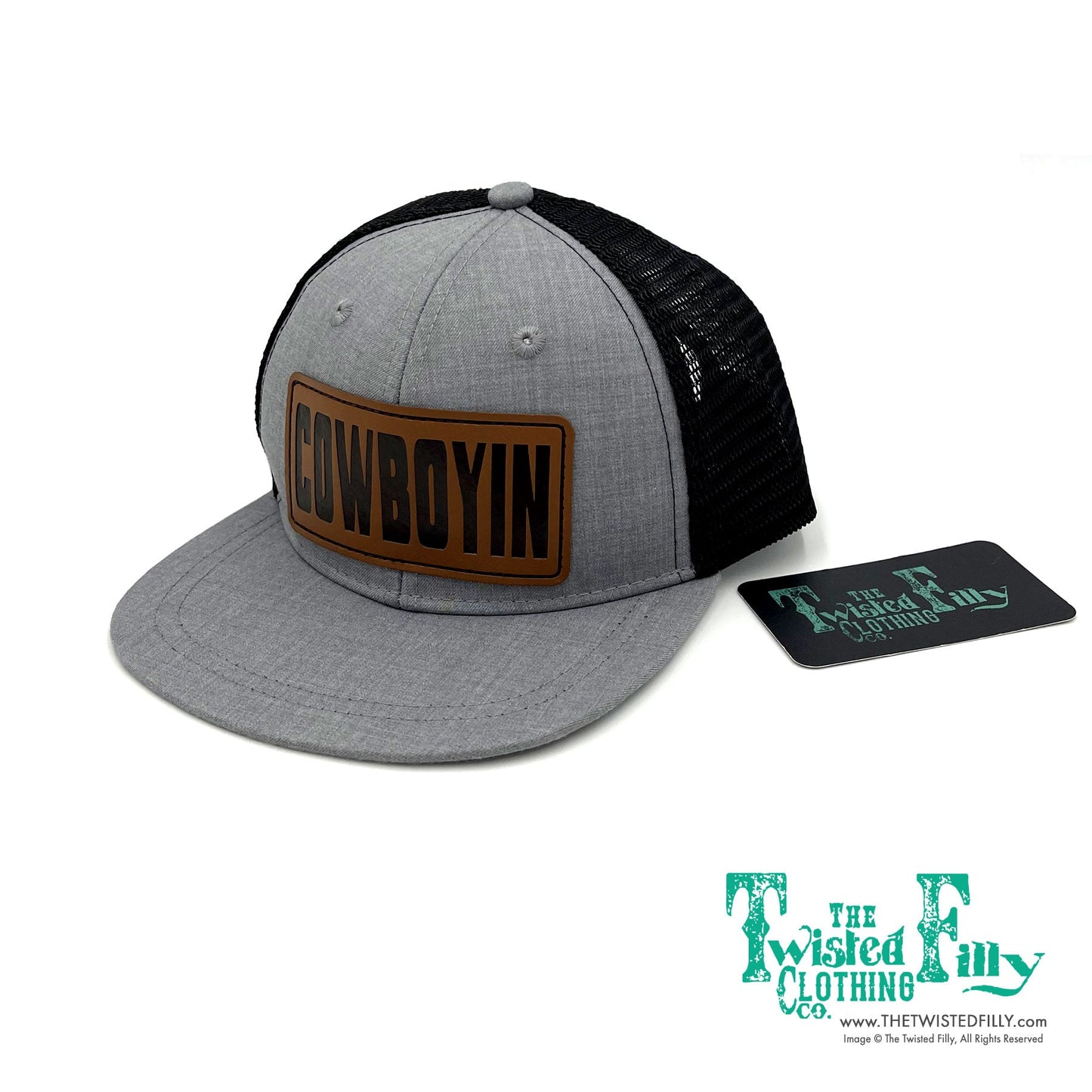 Cowboyin Leather Patch - Toddler Trucker Hat - Black/Heather Gray