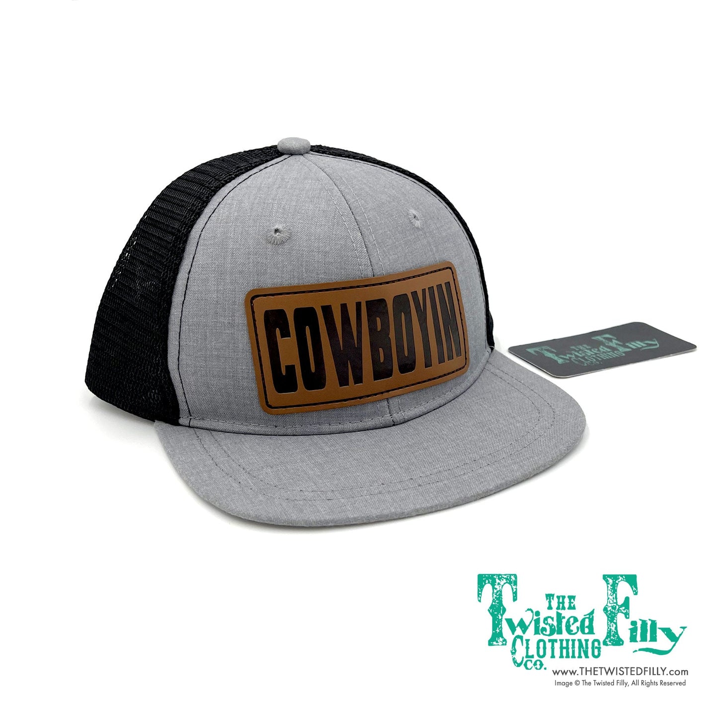 Cowboyin Leather Patch - Toddler Trucker Hat - Black/Heather Gray