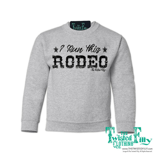 I Run This Rodeo Youth Sweatshirt Heather Gray