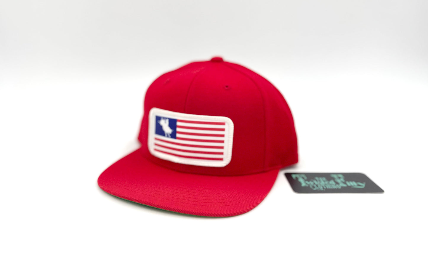 Flag Bull Rider - Youth/Adult Snapback Hat - Red  (2pcs)