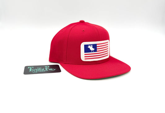 Flag Bull Rider - Youth/Adult Snapback Hat - Red  (2pcs)