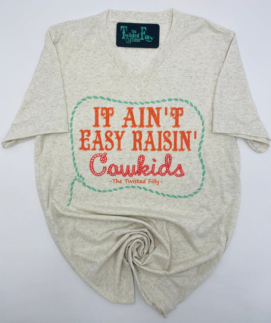It Ain't Easy Raisin' Cowkids - Adult V-Neck Tee