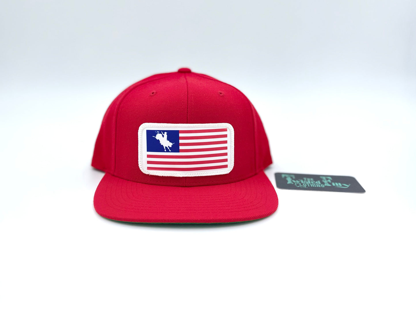 Flag Bull Rider - Youth/Adult Snapback Hat - Red  (2pcs)