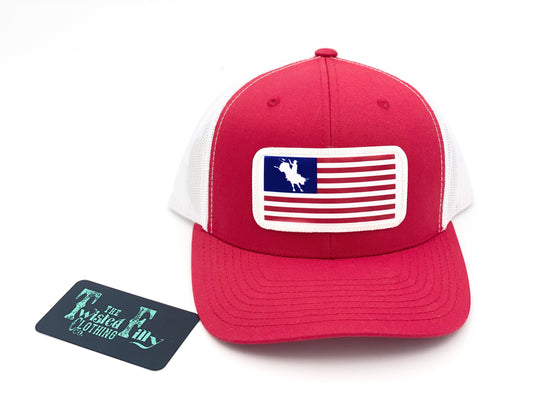 Flag Bull Rider - Youth/Adult Trucker Hat- Red & White  (2pcs)