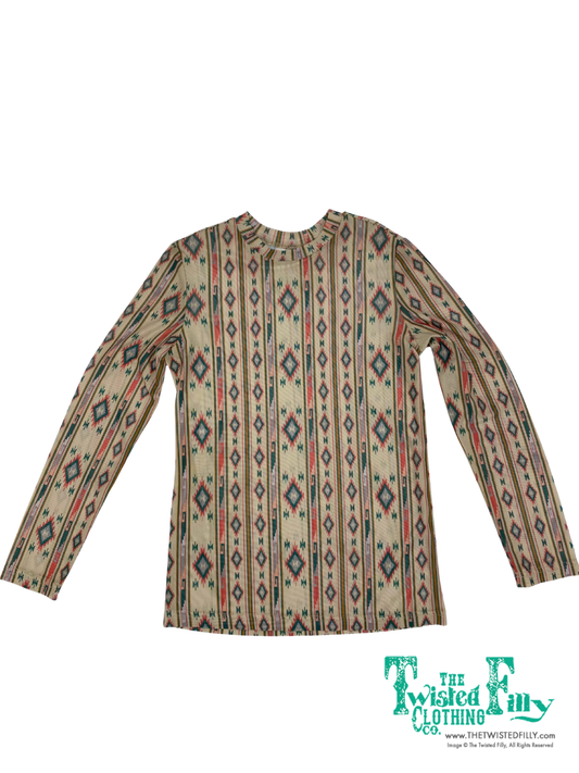 Ivory Aztec - Youth LS Mesh Top