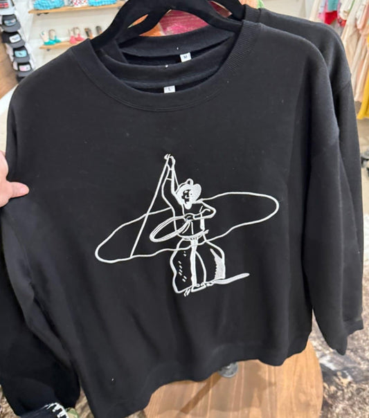 Lasso Cowboy Embroidered - Adult Pullover Sweater - Black (7pcs)