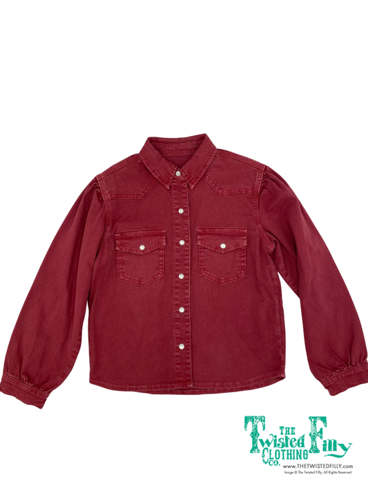 Marroon Pink Denim - Toddler Puff LS Pearl Snap (4pcs)