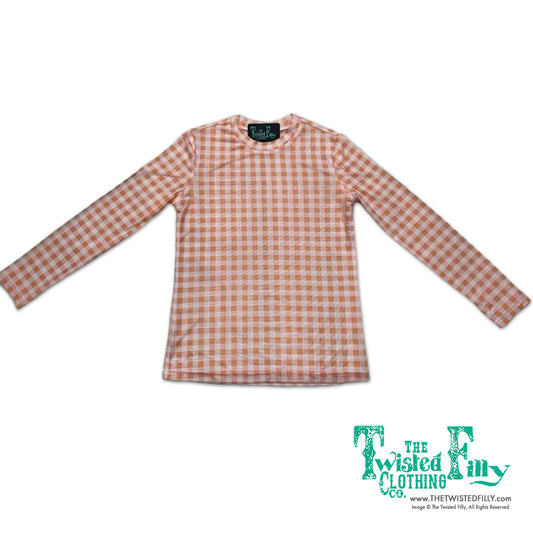 Peach Gingham - Toddler Mesh LS Top (4pcs)