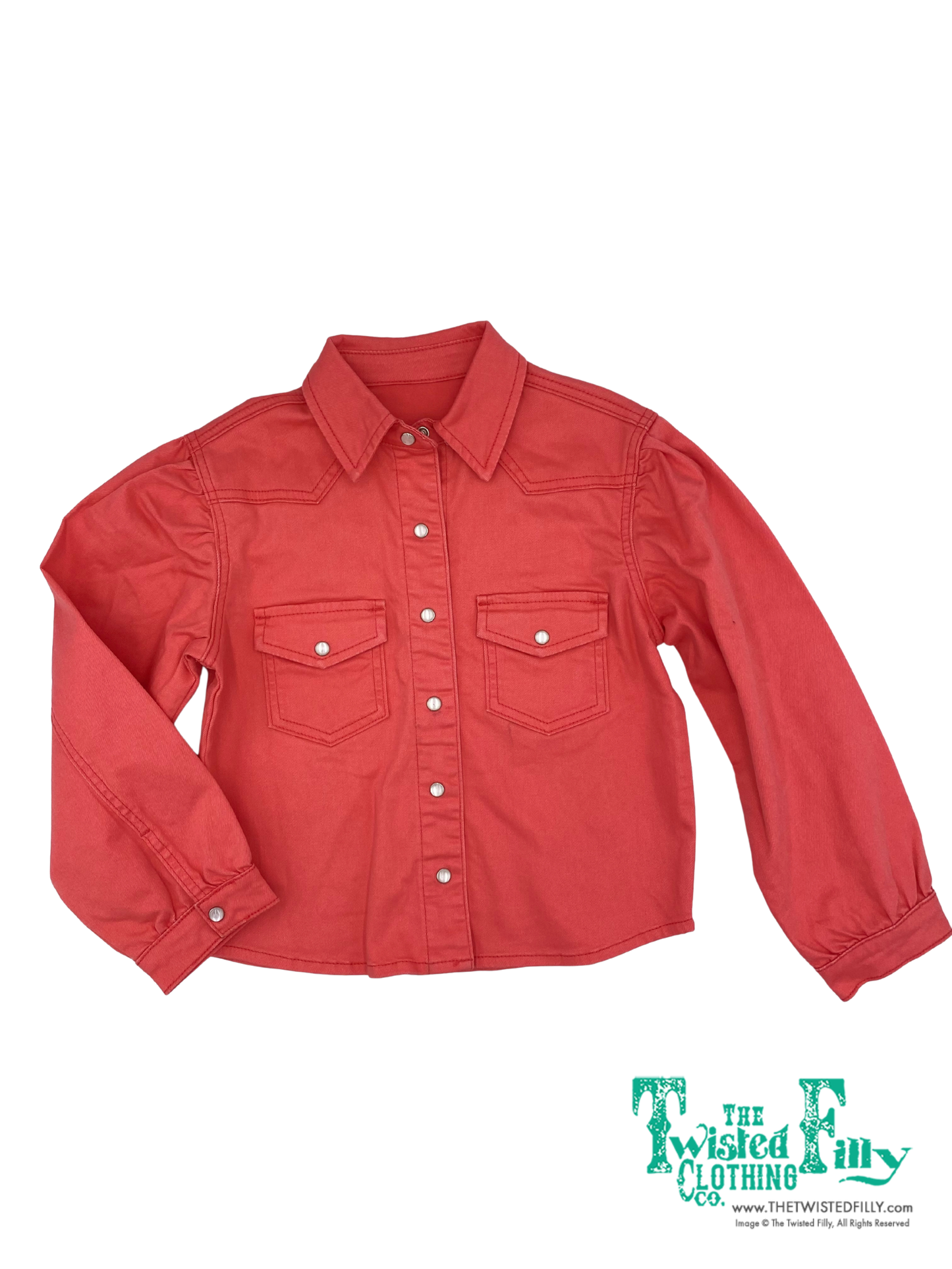 Coral Pink Denim - Toddler Puff LS Pearl Snap (4pcs)