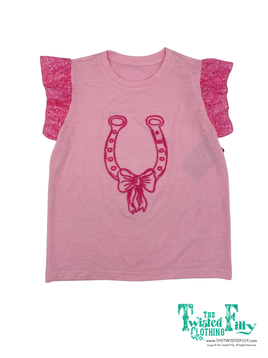 Pink Horse Shoe - Youth Ruffle Eyelet Tee (6pcs)