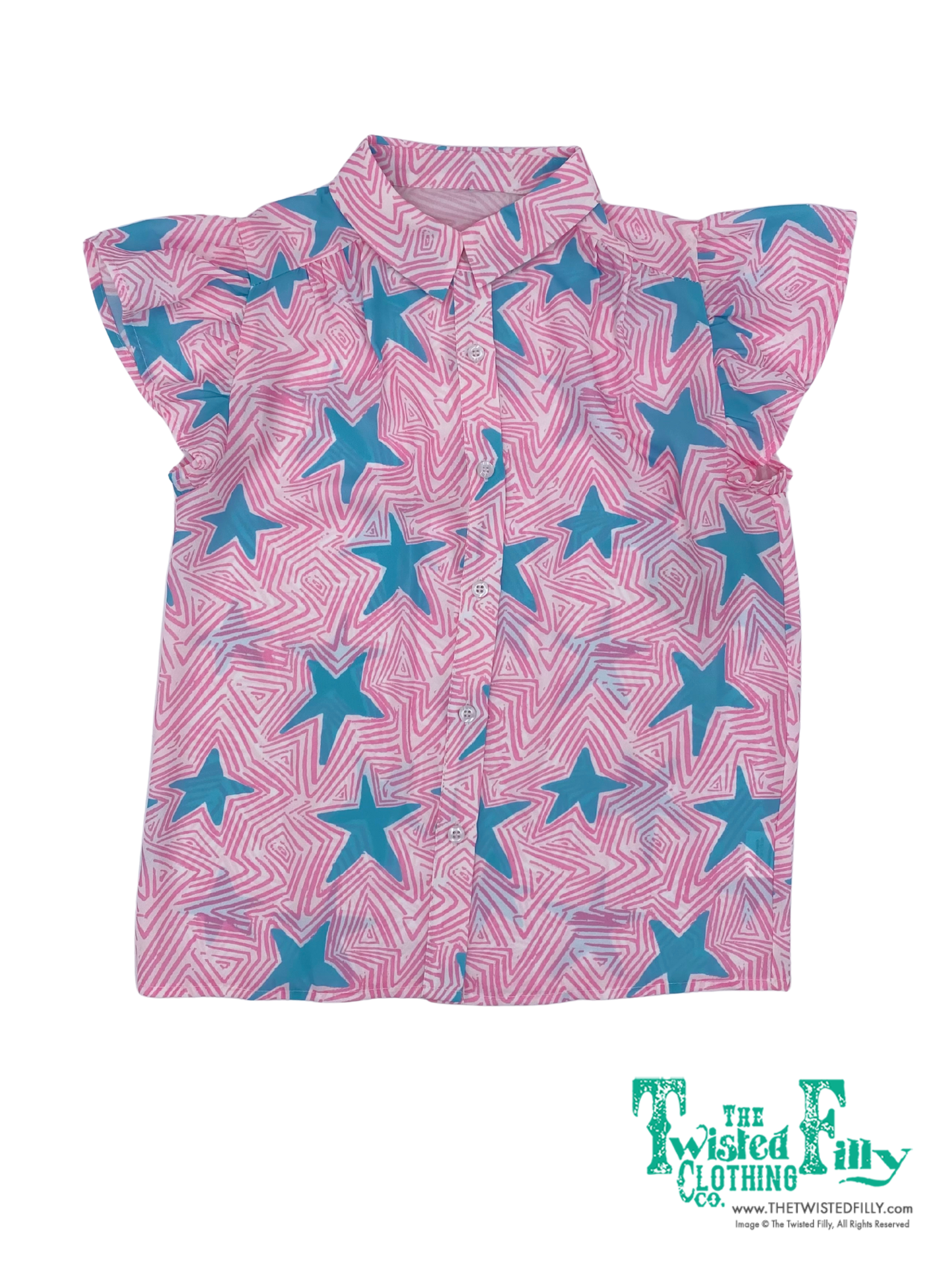 Turquoise Pink Star - Toddler SS Blouse (4pcs)