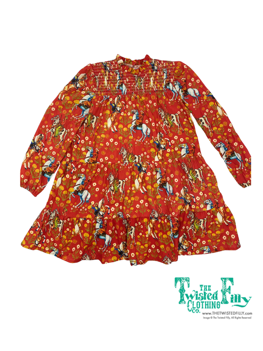 Red Cowboy - Youth Smocked LS Dress (6pcs)