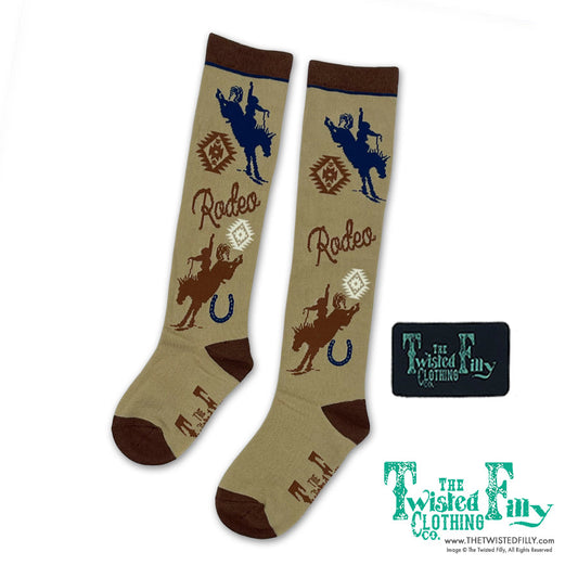 Tan & Blue Rodeo Youth Boot Socks