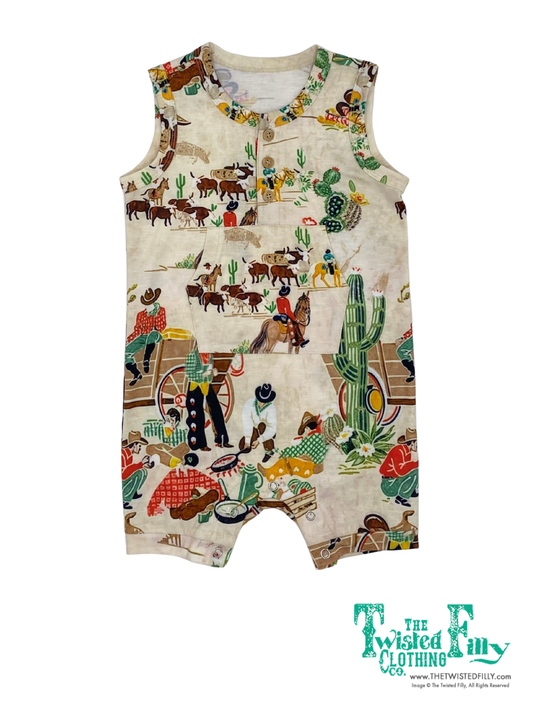 Taupe Cowboy - Infant Sleeveless Short Romper (6pcs)