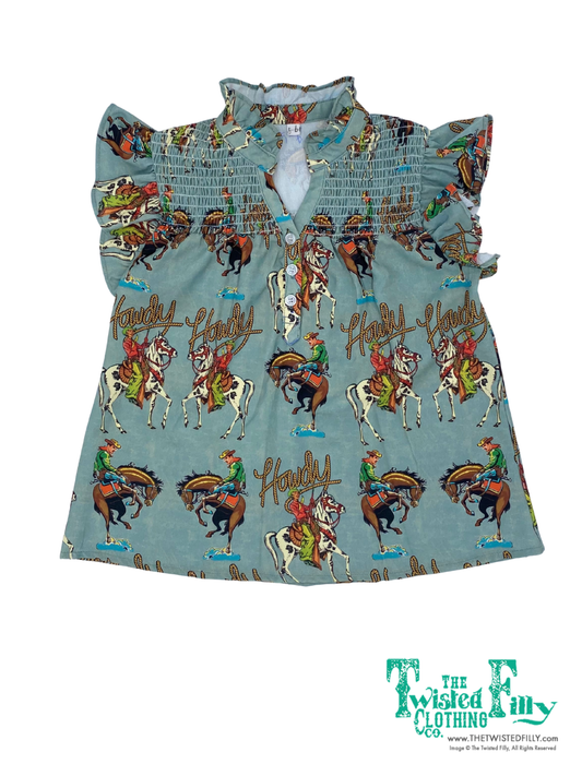 Teal Howdy - Toddler Ruffle Sleeve Top (4pcs)