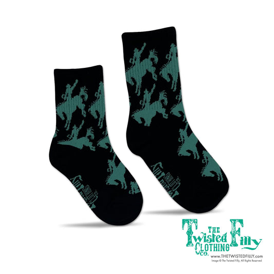Bronc Rider Youth Socks - Black / Turquoise