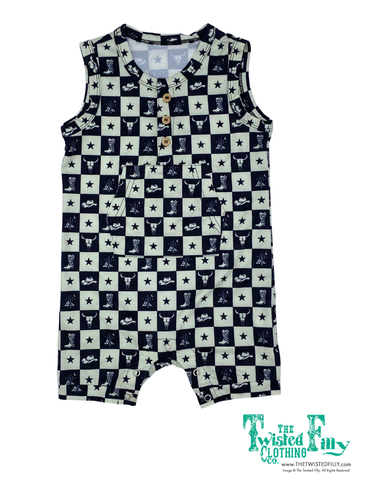 Western Black Check - Infant Sleeveless Short Romper (6pcs)